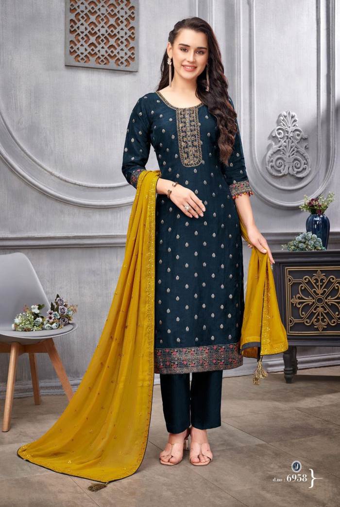 Blue Color Party Wear Designer Straight Long Suit