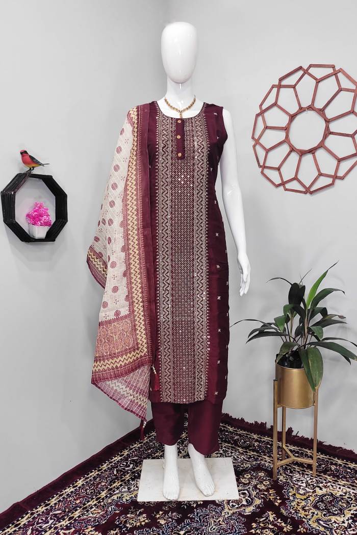 Maroon Color Party Wear Designer Straight Long Suit