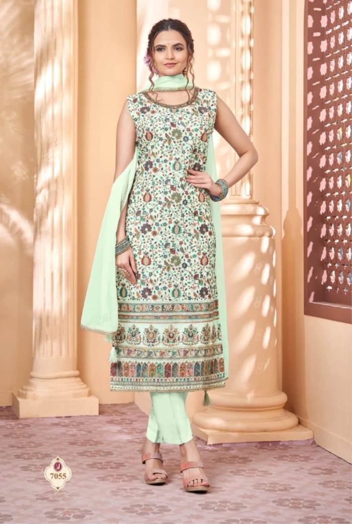 Sky Color Party Wear Designer Straight Long Suit