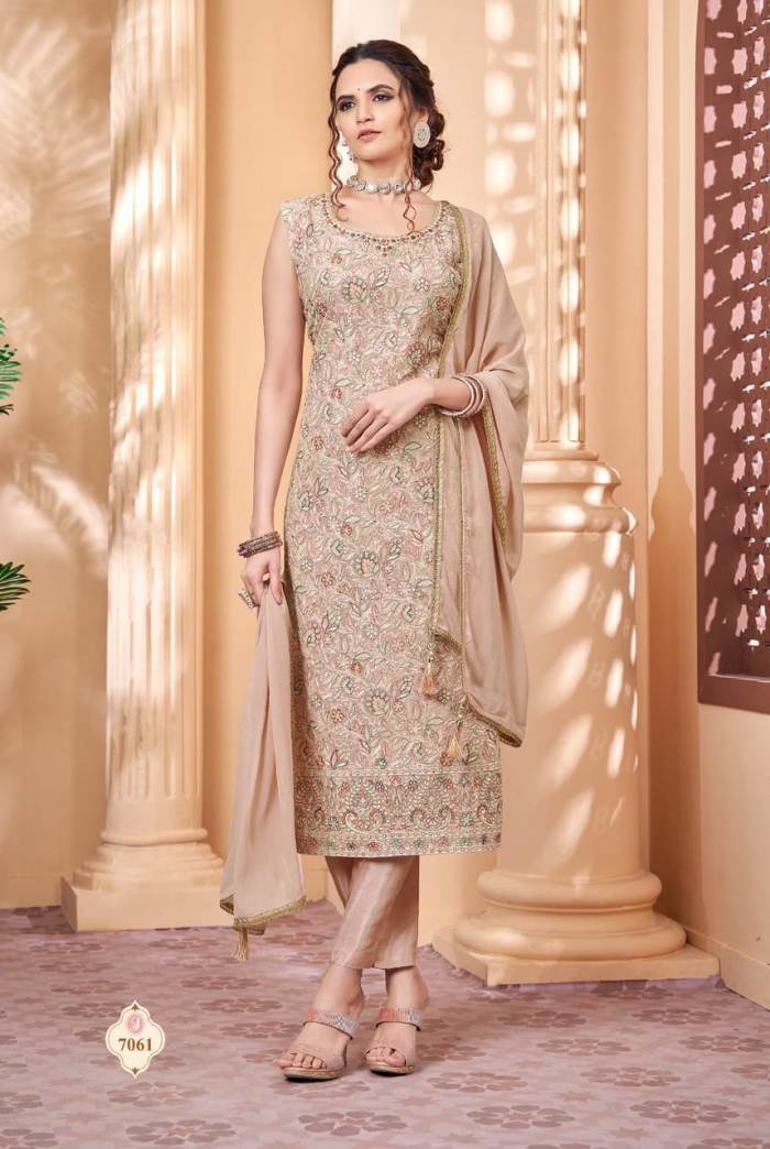 Peach Color Party Wear Designer Straight Long Suit
