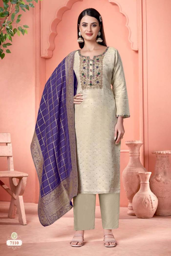 Cream Color Party Wear Designer Straight Long Suit