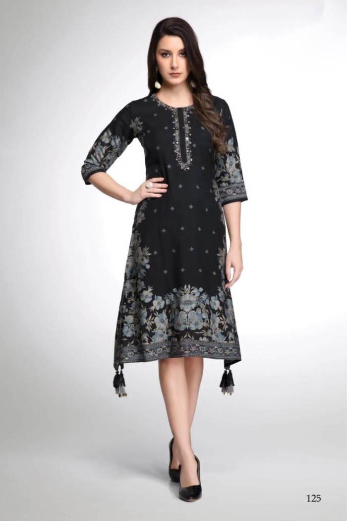 Black Color Casual Wear Straight Kurti