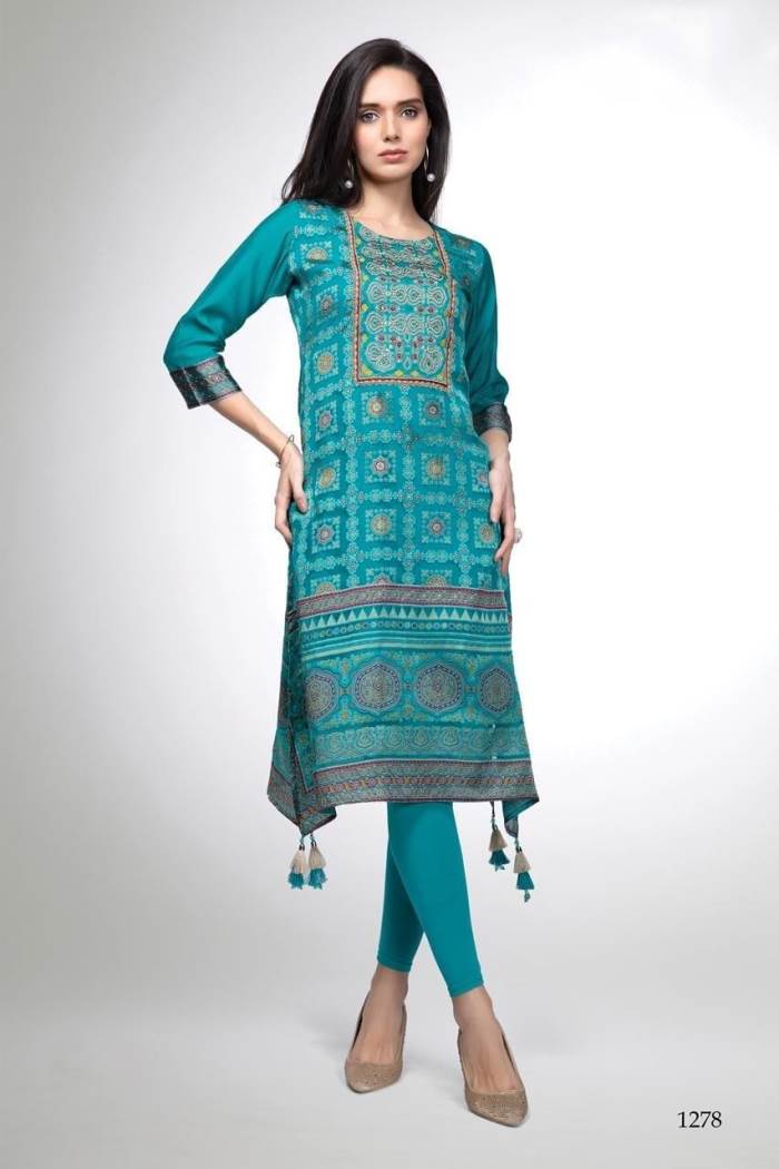 Rama Color Casual Wear Straight Kurti