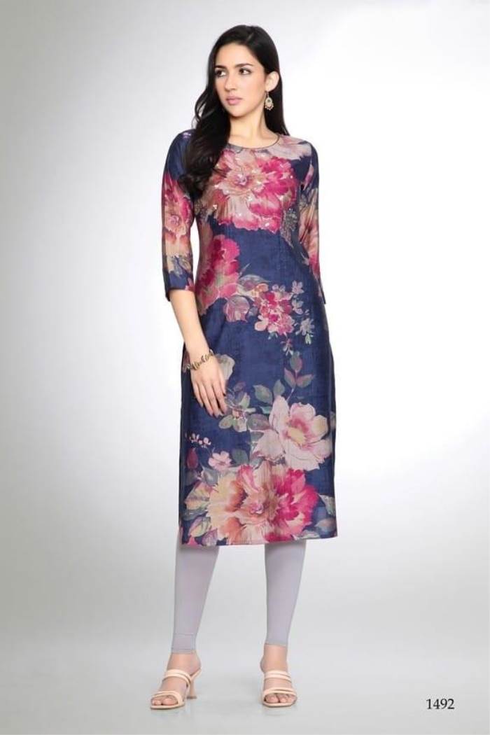 Blue Color Casual Wear Straight Kurti