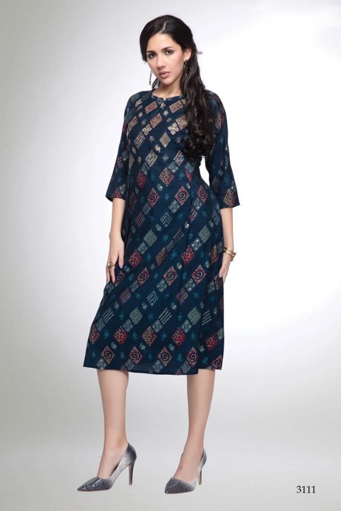 Blue Color Casual Collection Designer Straight Kurti