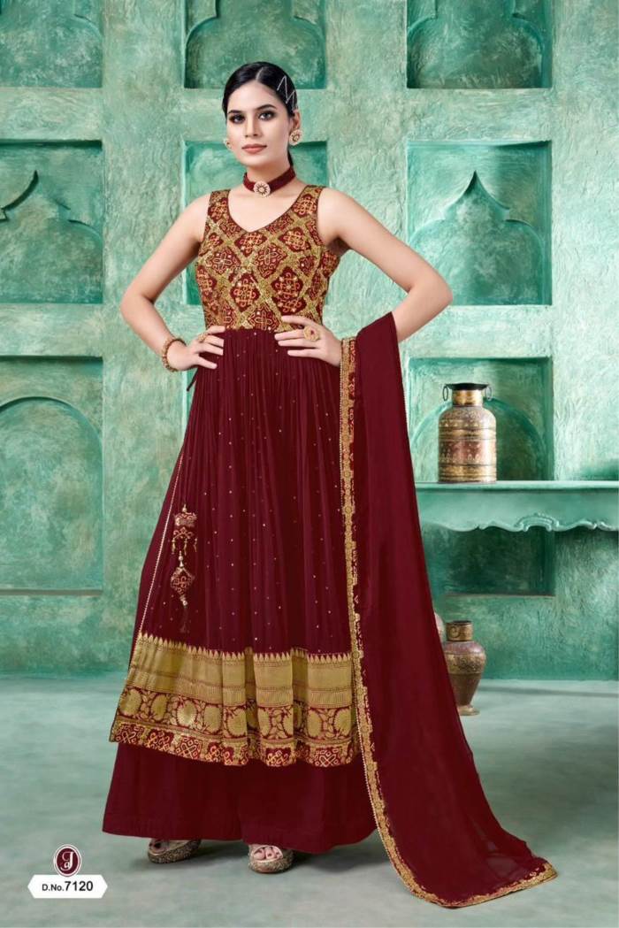 Maroon Color Party Wear Designer Indo-Western Plazo Suit