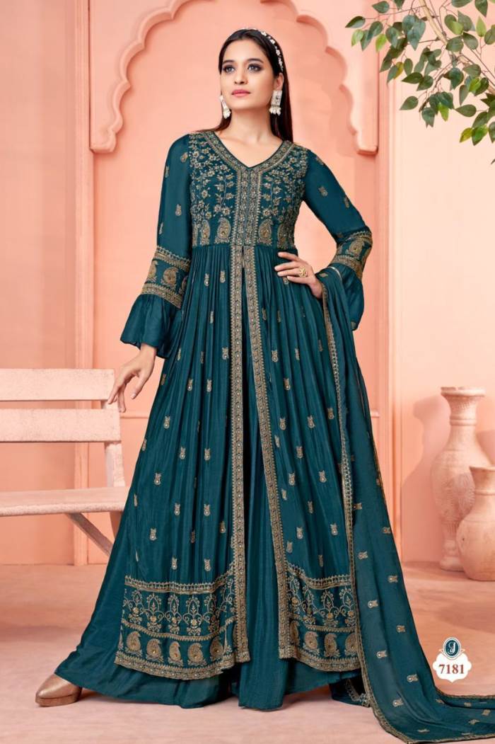 Blue Color Party Wear Designer Indo-Western Plazo Suit