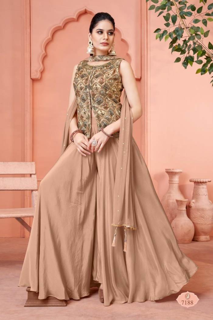 Base Color Party Wear Designer Indo-Western Plazo Suit