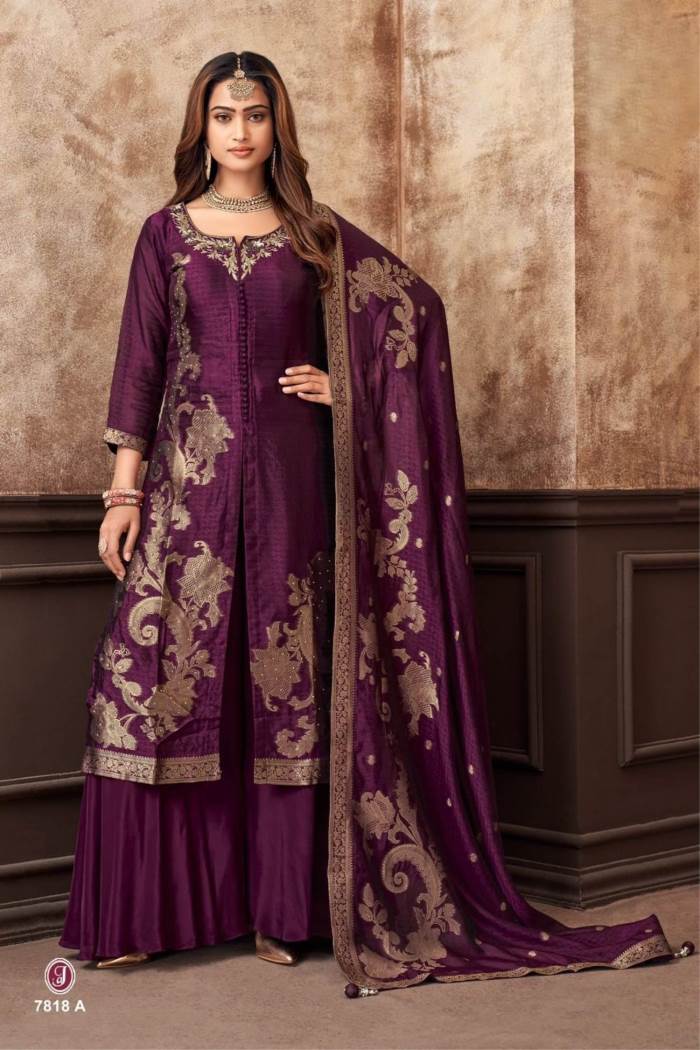 Wine Color Party Wear Designer Indo-Western Plazo Suit