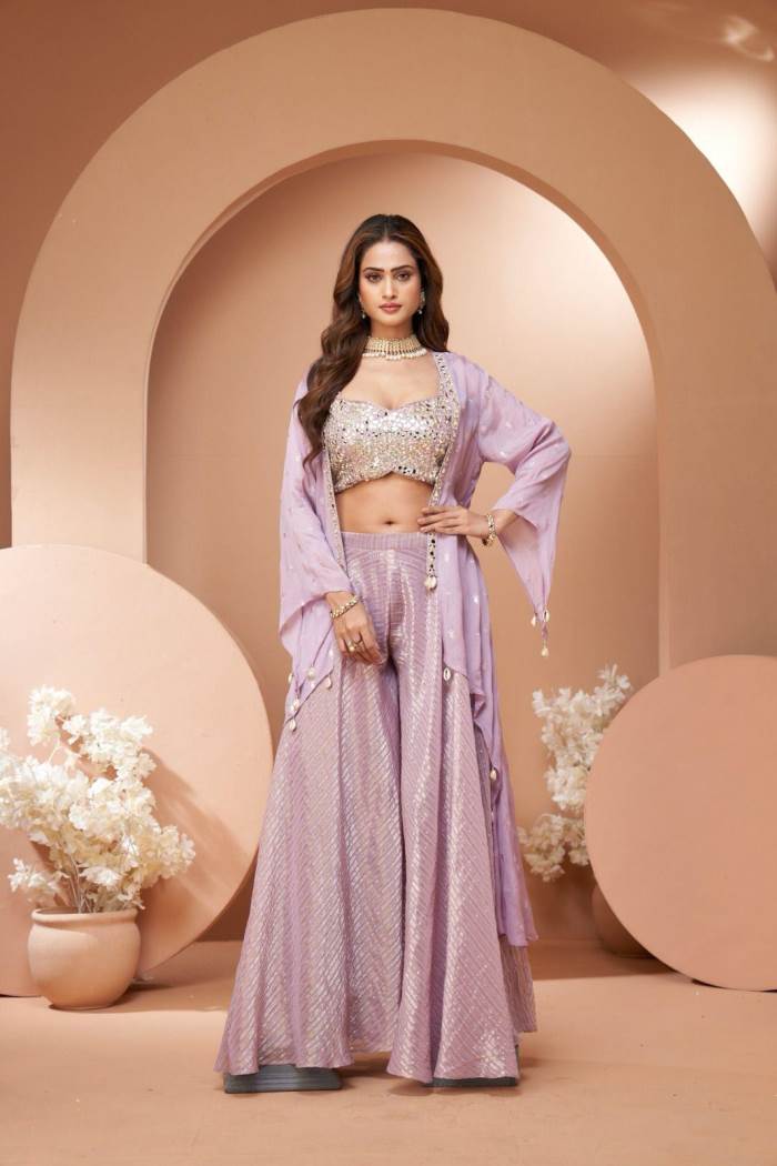 Light Purple Color Party Wear Designer Indo-Western Plazo with Koti