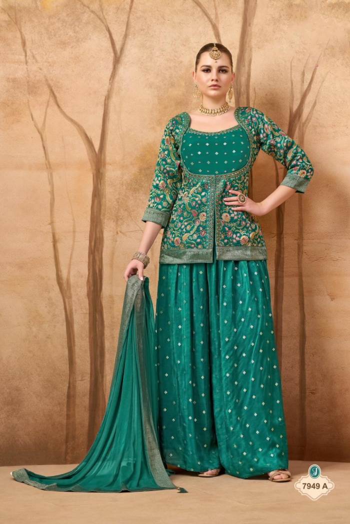 Rama Color Party Wear Designer Indo-Western Plazo Suit