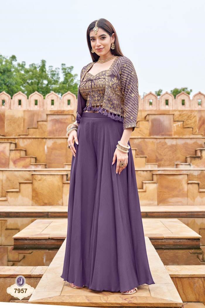 Purple Color Party Wear Designer Indo-Western Plazo Suit