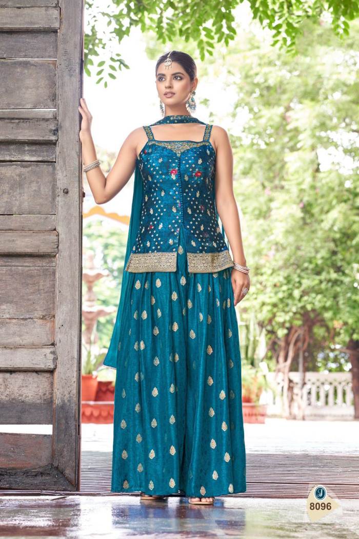 Blue Color Party Wear Designer Indo-Western Plazo Suit