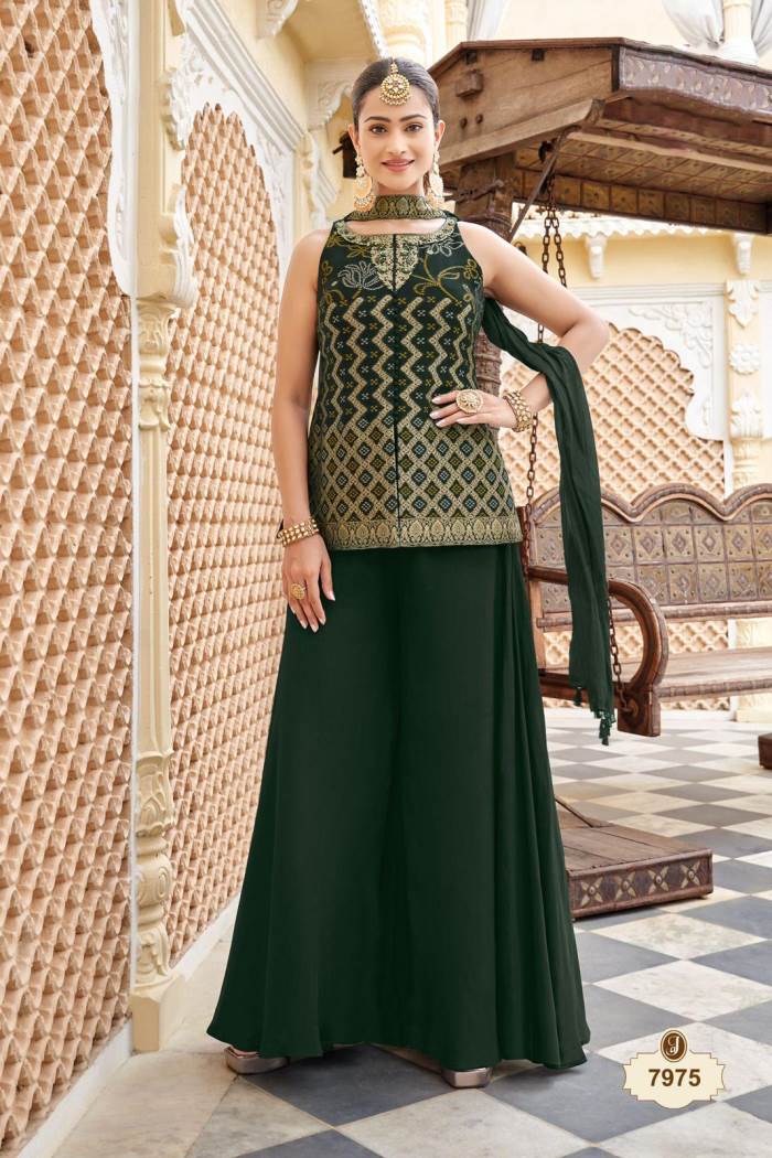 Green Color Party Wear Designer Indo-Western Plazo Suit