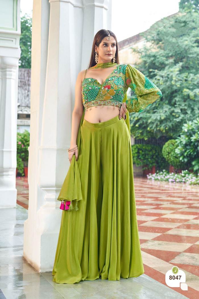 Green Color Party Wear Designer  Western Plazo with Stylish Choli