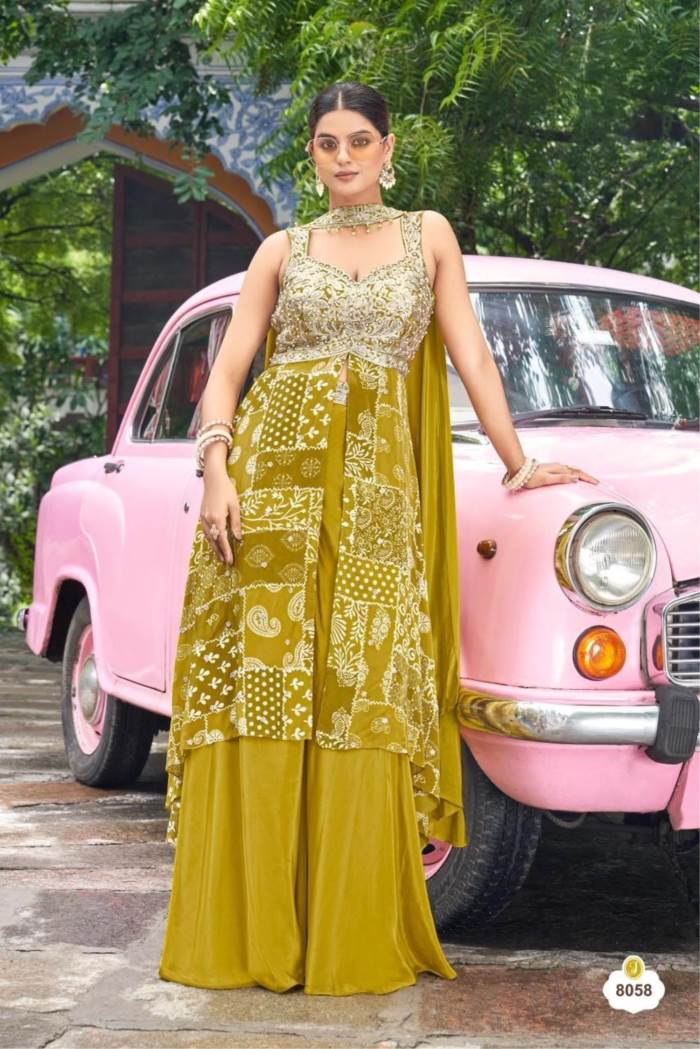 Yellow Color Party Wear Designer Indo-Western Plazo Suit