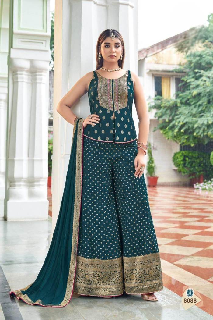 Peacock Color Party Wear Trendy Indo-Western Suit