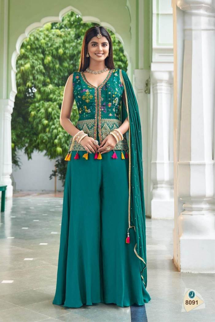 Rama Color Party Wear Designer Indo-Western Plazo Suit