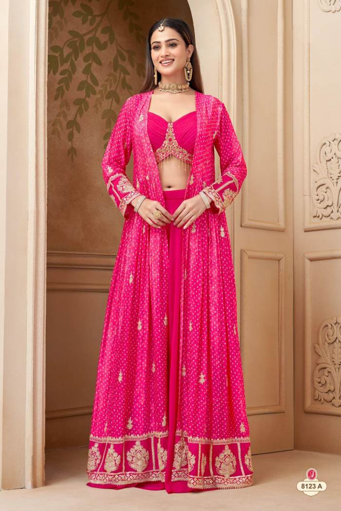 Rani Color Party Wear Designer Indo-Western Plazo Choli with Long Koti