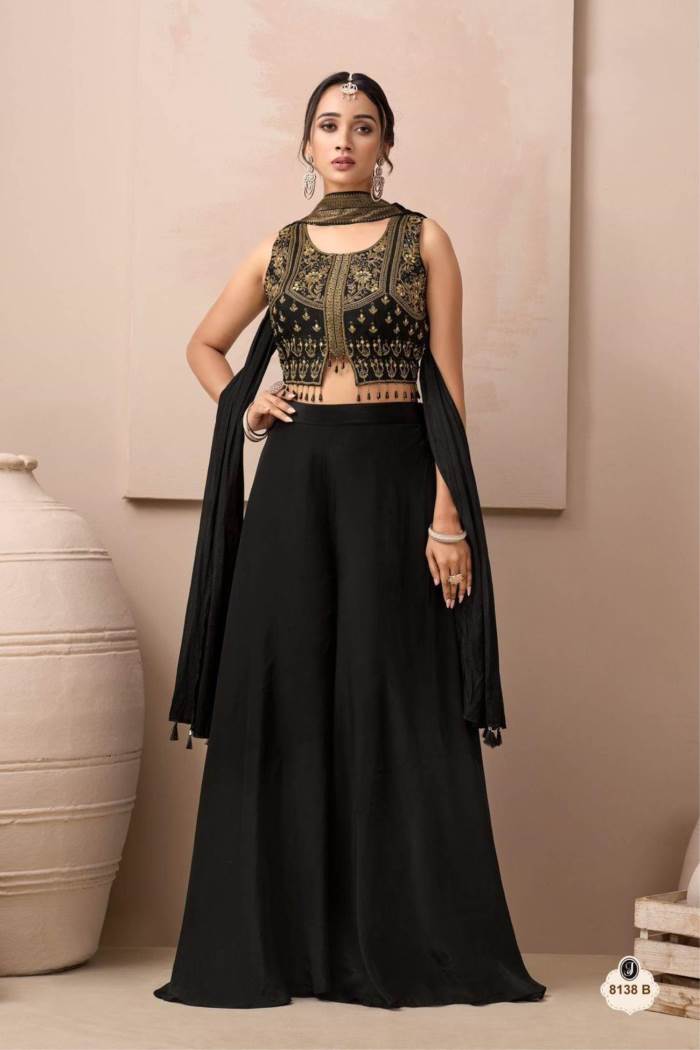 Black Color Party Wear Designer Indo-Western Plazo Suit