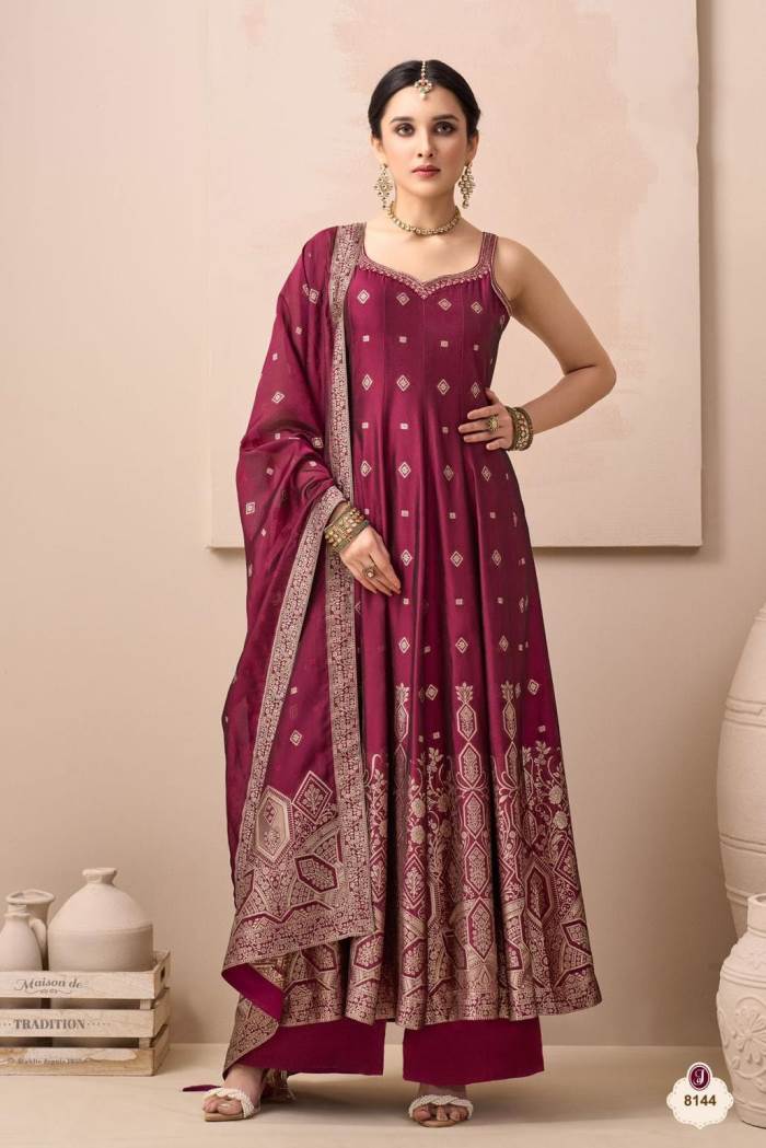 Wine Color Party Wear Designer Plazo Suit