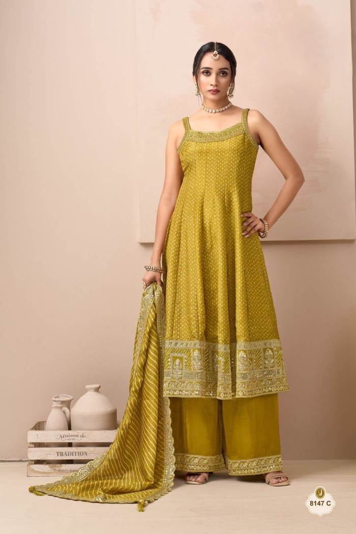 Mustard Color Party Wear Designer Plazo Suit