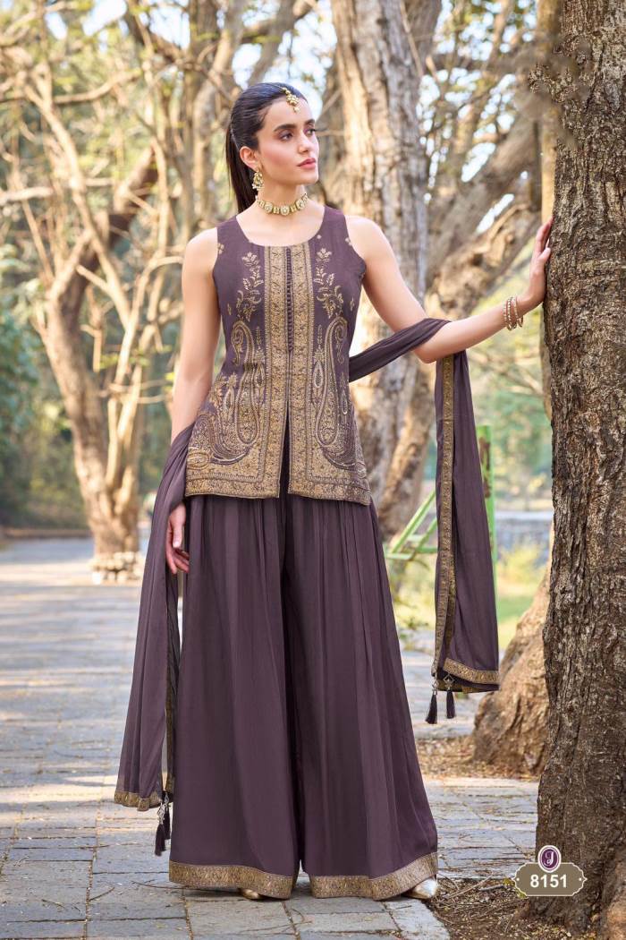 Dusty Purple Color Party Wear Designer Indo-Western Plazo Suit