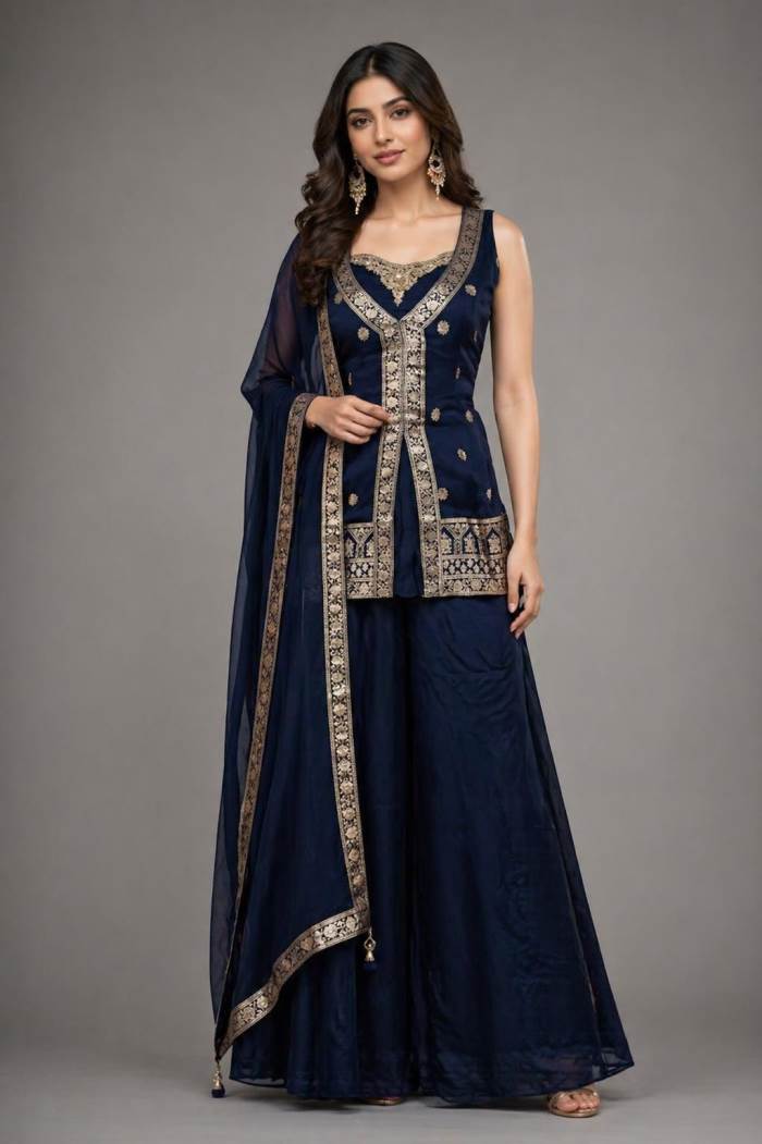 Blue Colour Designer Party Wear Indo-Western Suit