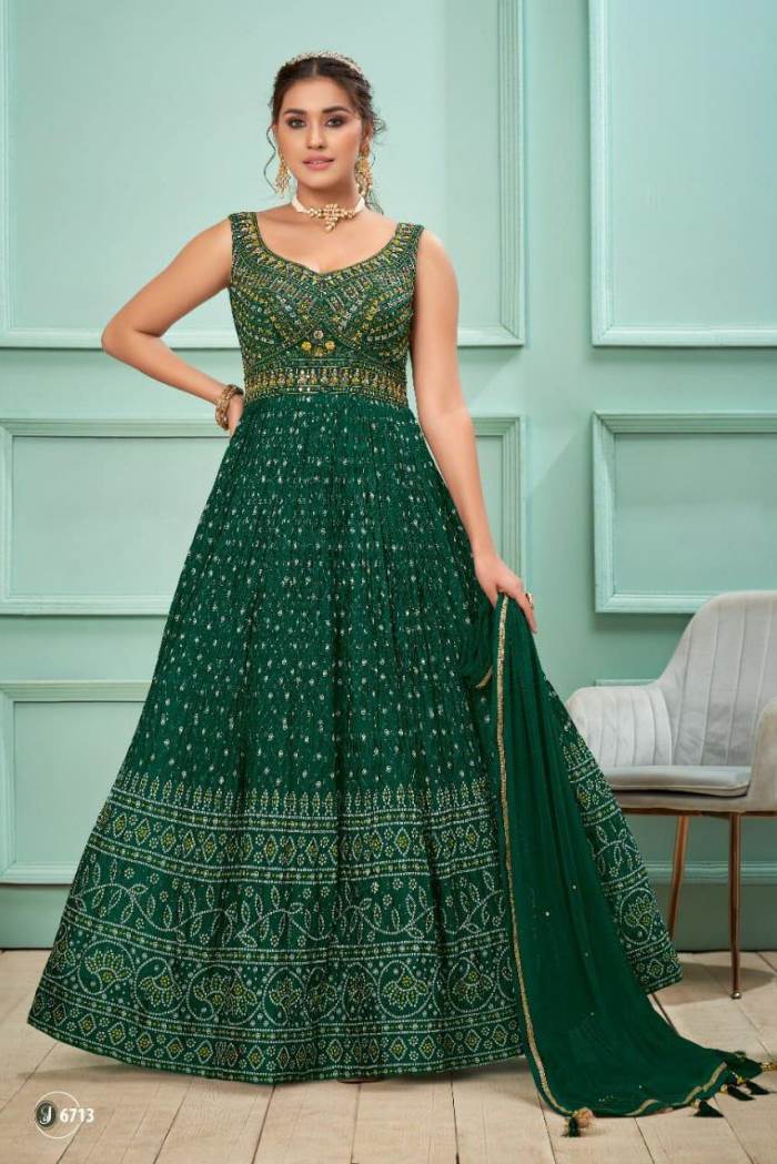 Green Color Party Wear Designer Gown