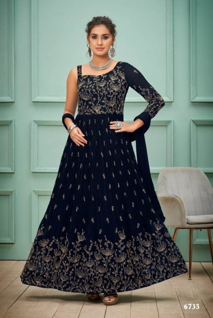 Navy Color Party Wear Designer Gown
