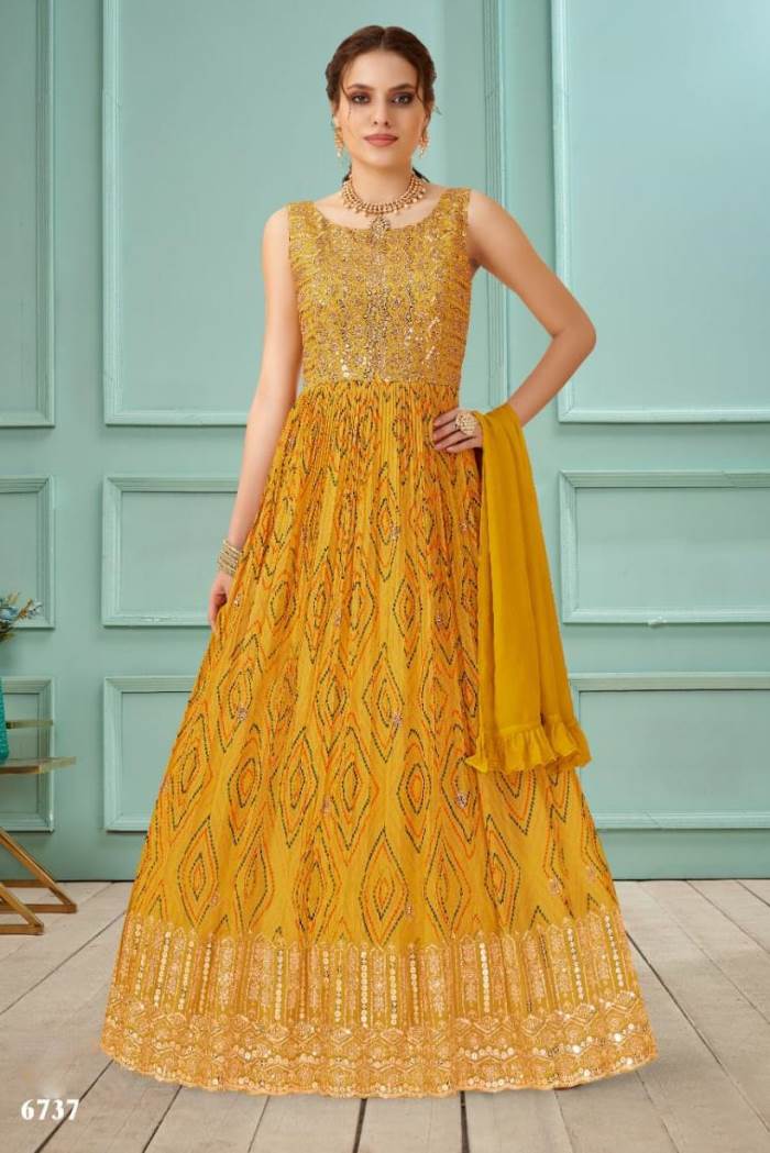 Yellow Color Party Wear Designer Gown