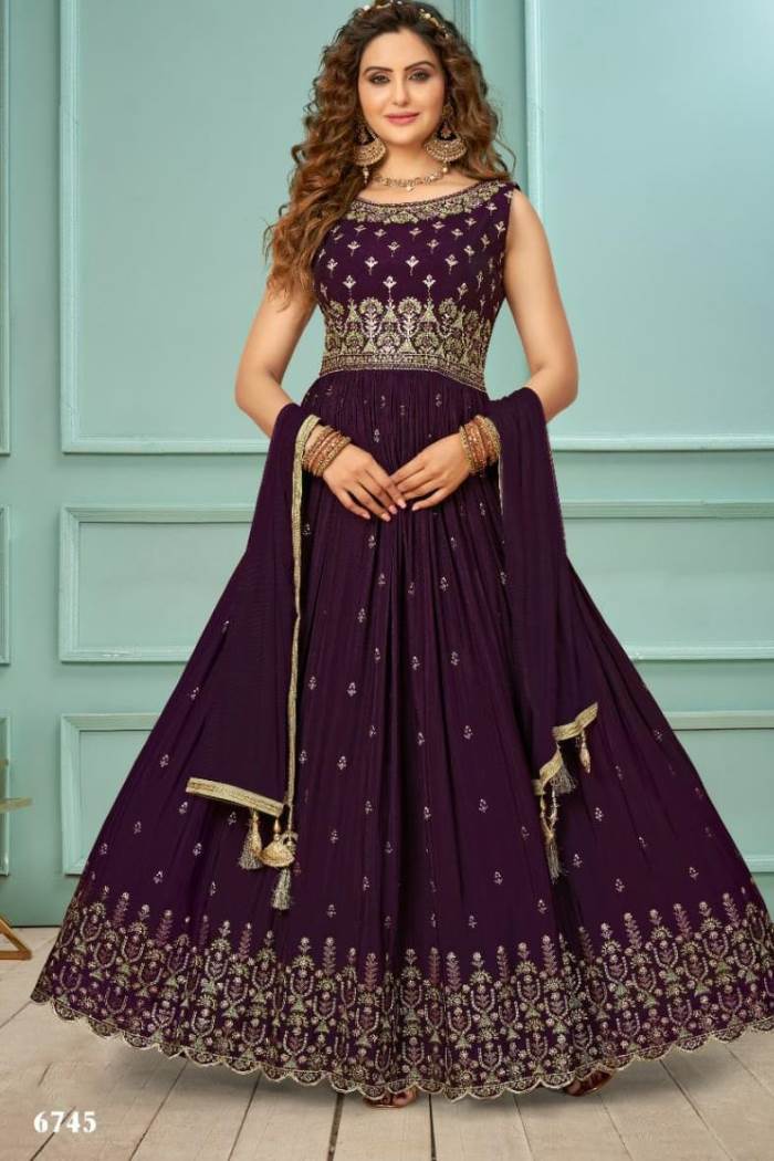 Purple Color Wedding Wear Designer Gown