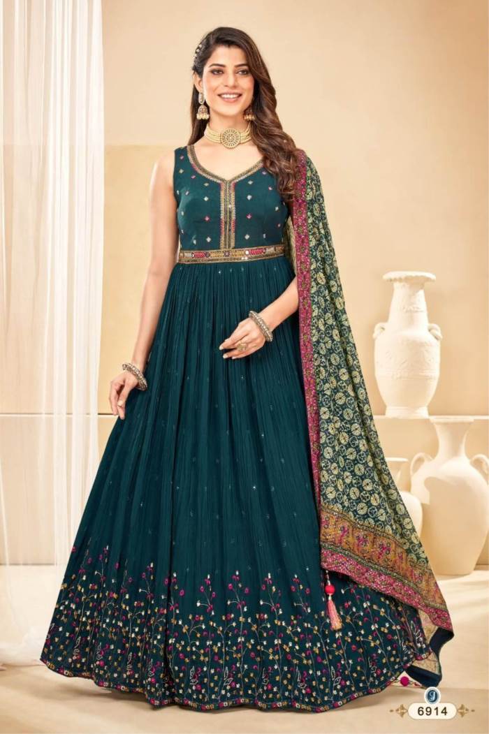 Blue Color Party Wear Designer Gown