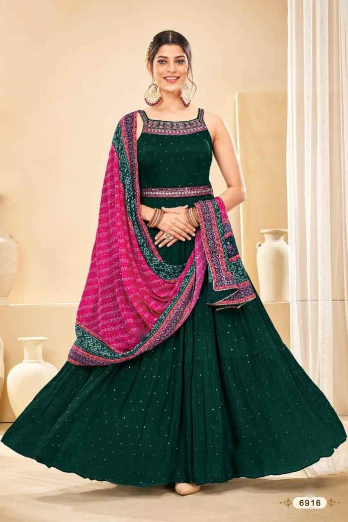 Green Color Party Wear Designer Gown