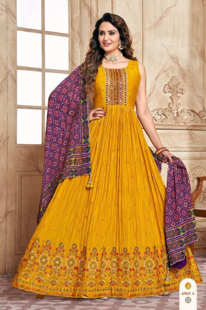 Mustard Color Party Wear Designer Gown