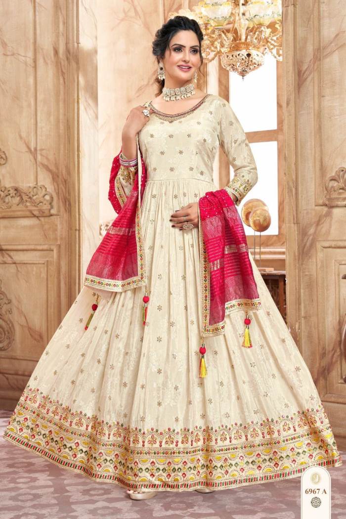 Cream Color Party Wear Designer Gown 