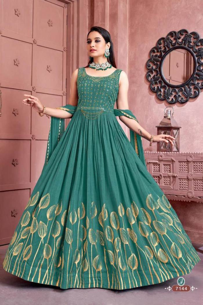 Sea Green Color Party Wear Designer Indo-Western Plazo Suit