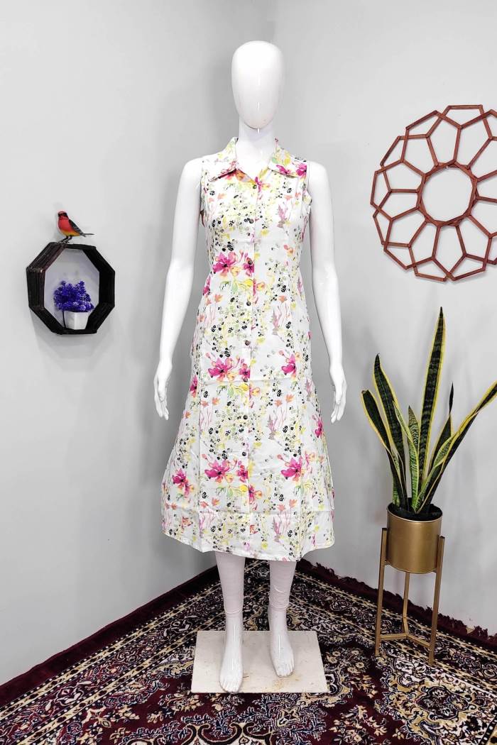 White Color Casual Wear Designer Gown Kurti