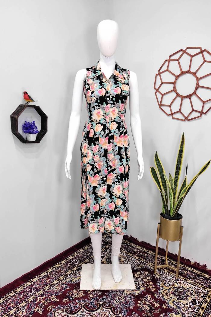 Black Color Casual Wear Designer Gown Kurti