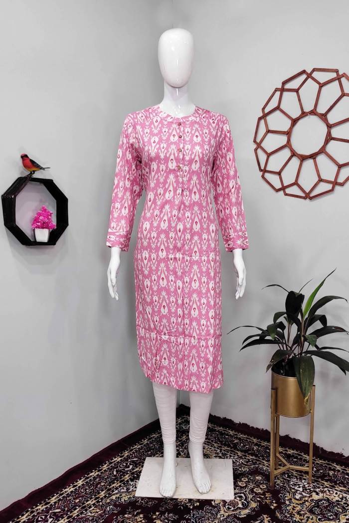 Pink Color Casual Wear Straight Kurti