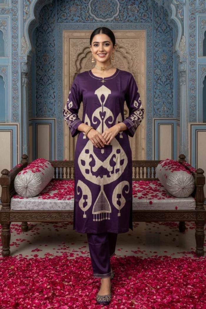 Purple Colour Casual Wear Designer Kurti With Pant