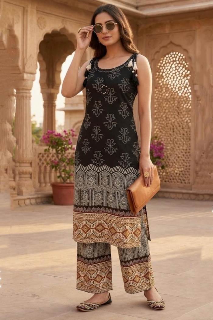 Black Colour Casual Collection Kurti Plazo