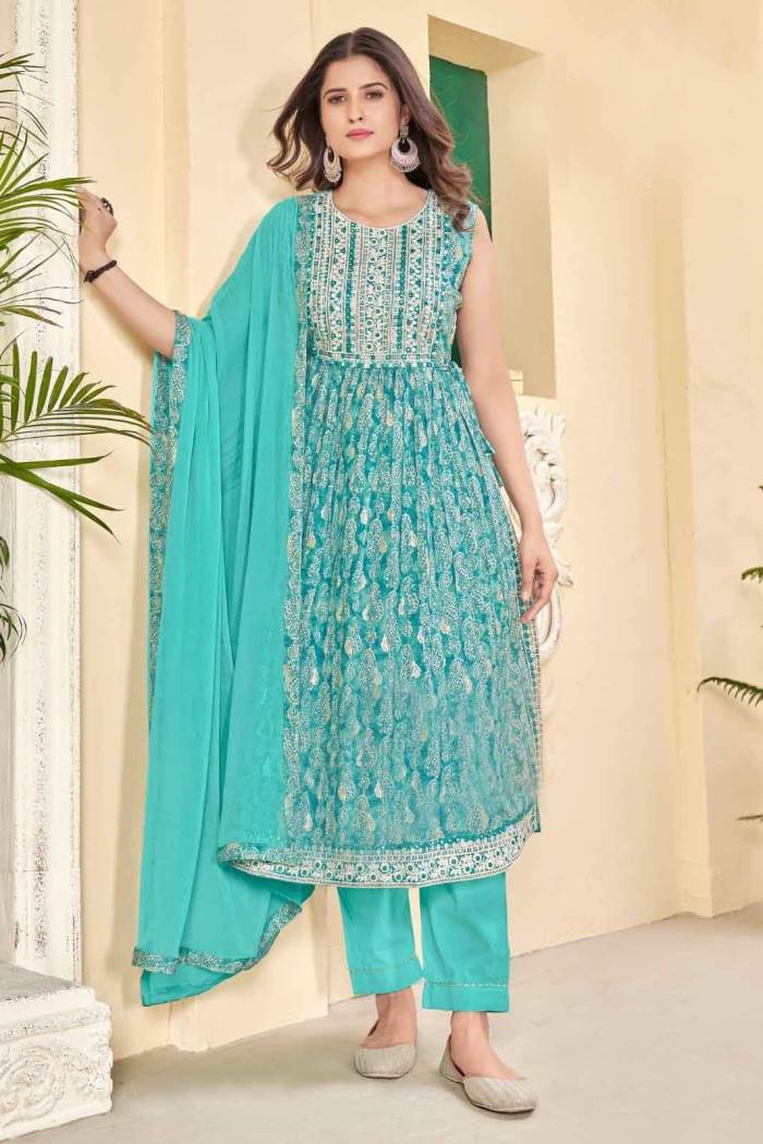 Rama Color Party Wear Designer Kurti Set