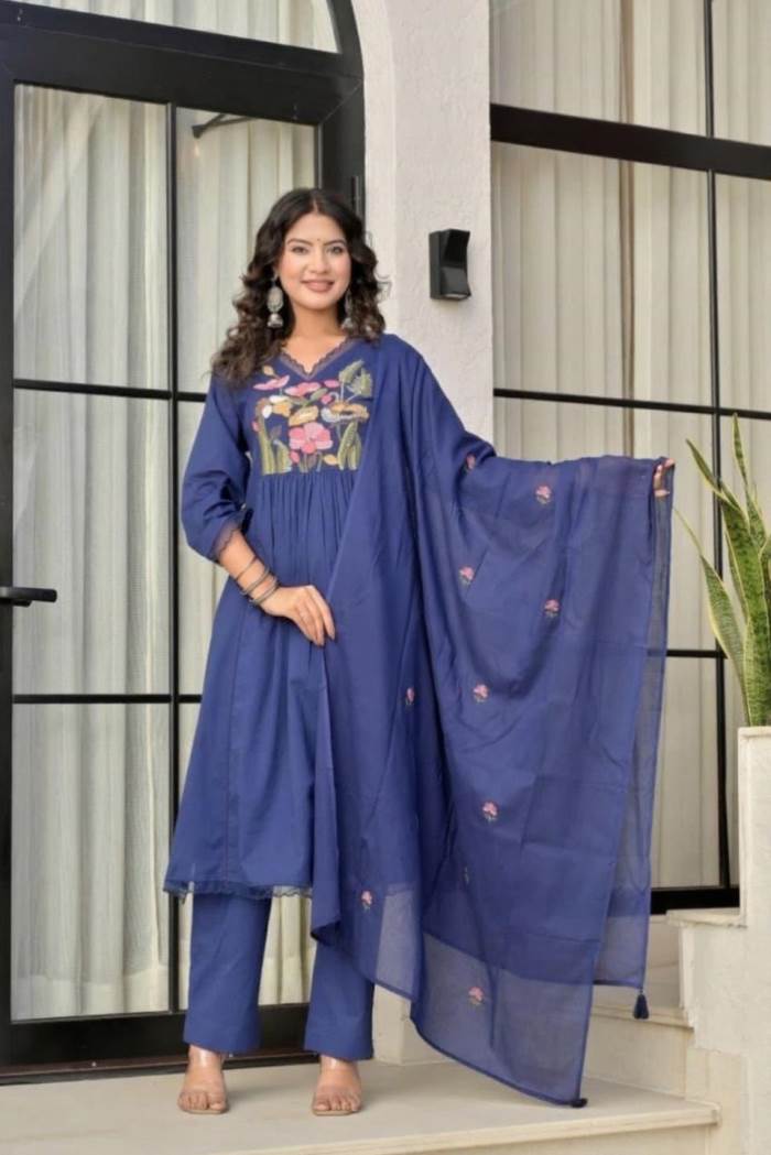 Blue Colour Casual Collection Kurti Set With Dupatta