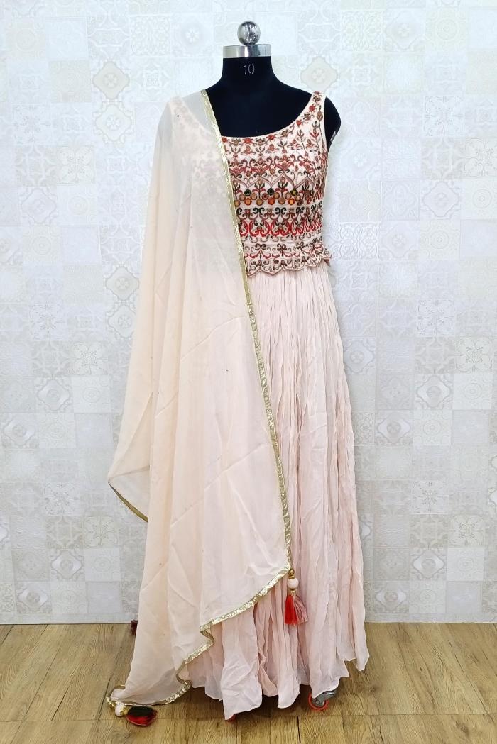 peach colour gown with dupatta