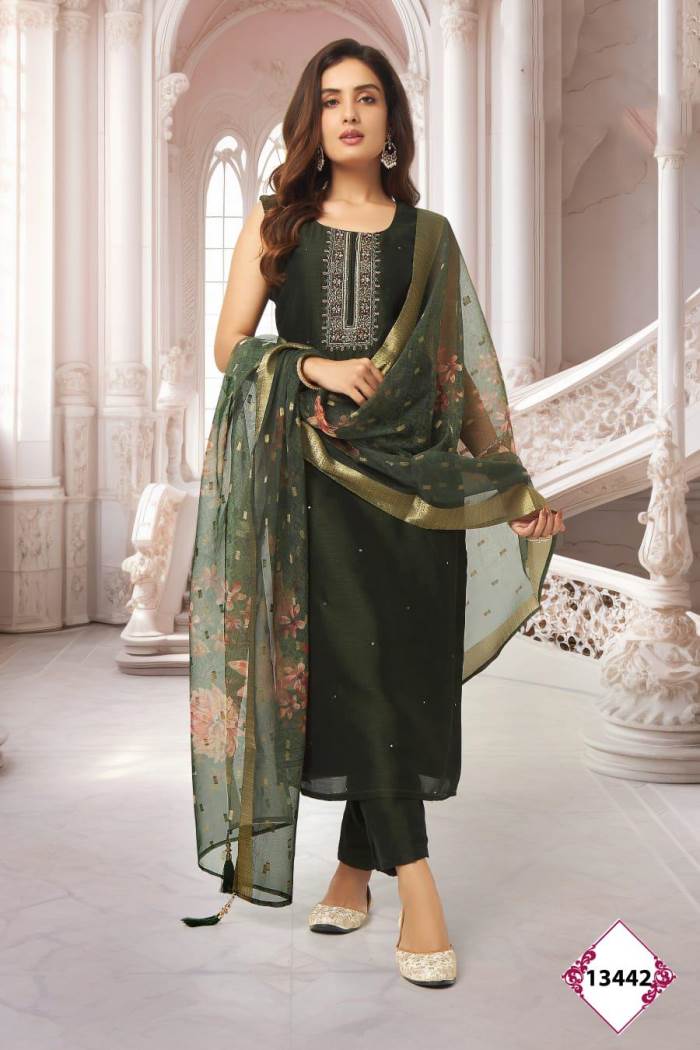 Bottel Green Color Party Wear Designer Straight Long Suit