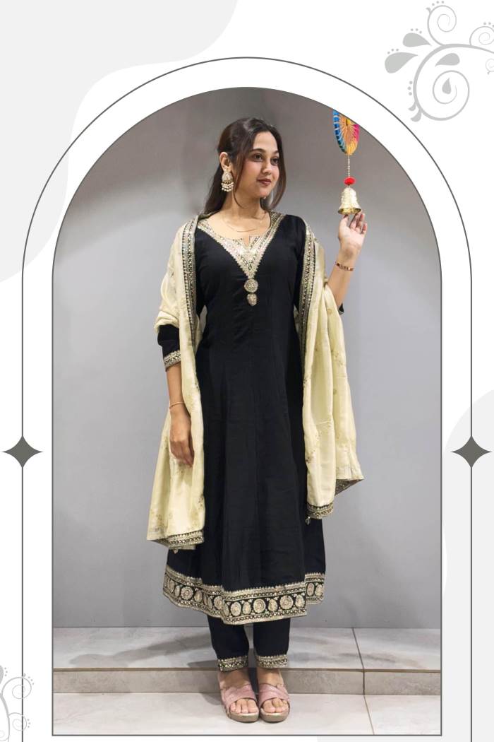 Black Color Party Wear Designer Anarkali Style Dress