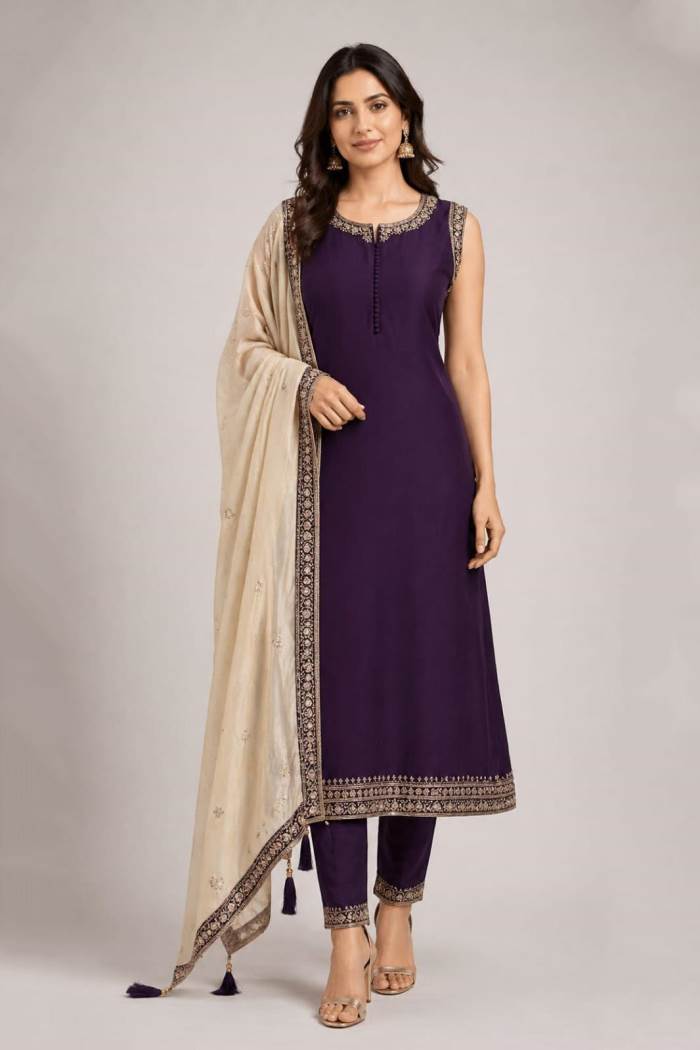 Purple Colour Party Wear Designer Straight Long Suit