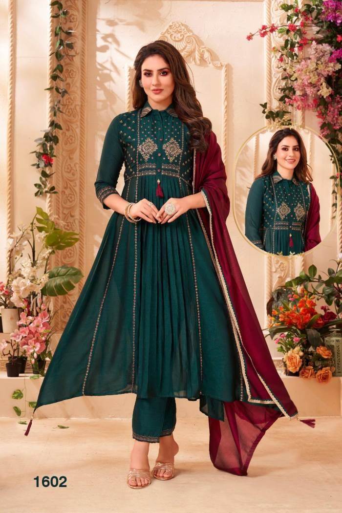 Green Color Party Wear Designer Straight Long Suit