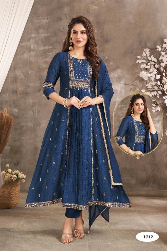 Buy Designer Sarees, Salwar Kameez, Kurtis & Tunic and Lehenga  Choli.Magnificent Silk Peacock Blue Straight Cut Salwar Kameez